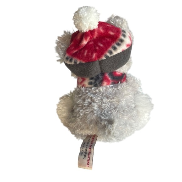 HUGFUN SCHNAUZER GRAY WHITE DOG PLUSH STUFFED ANIMAL WINTER HAT SCARF - Picture 5 of 8